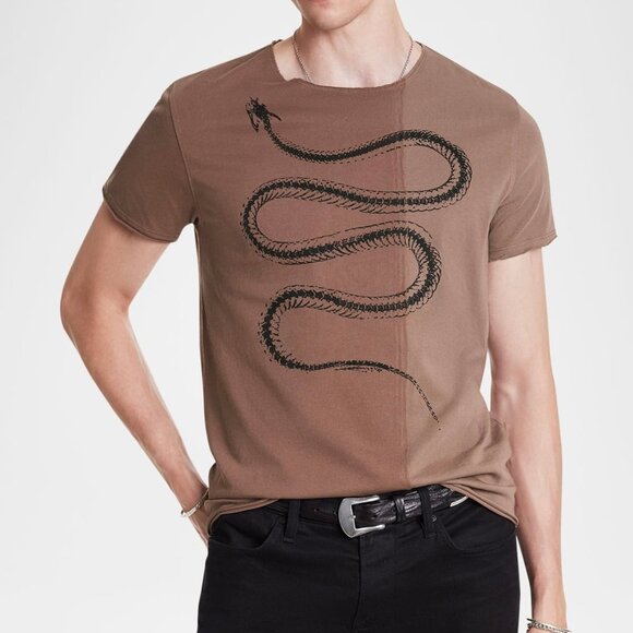 John Varvatos Men's Sidewinding Snake Bones Graphic Crew T-Shirt Mauvewood 2XL